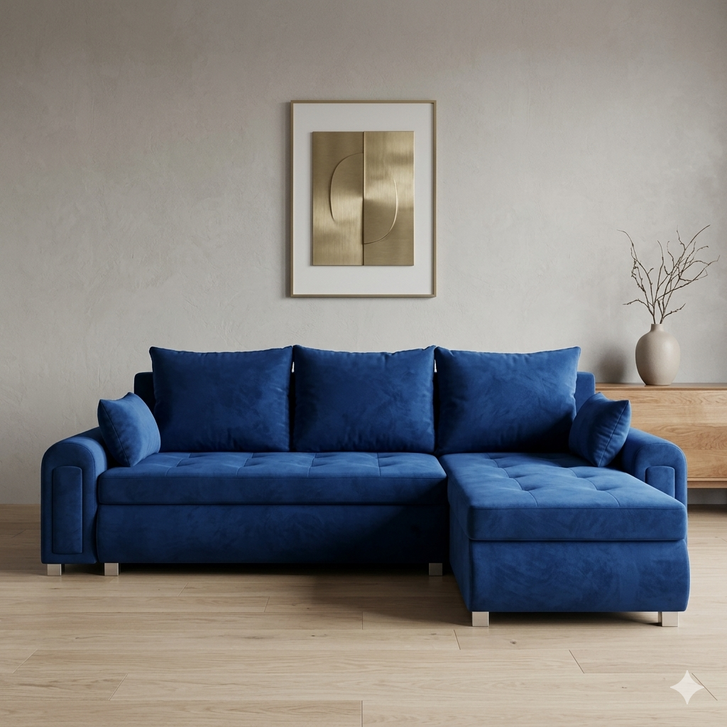 Universal Corner SofaBed with Double Storage - Royal Blue