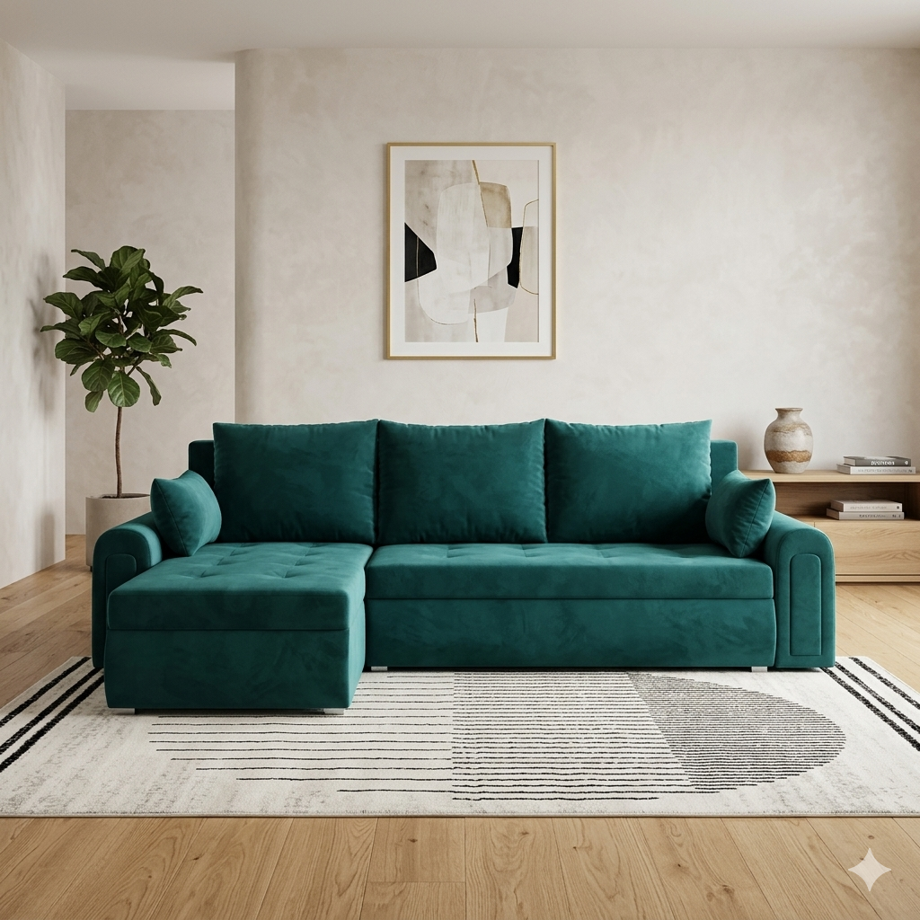 Universal Corner SofaBed with Double Storage - Emerald Green