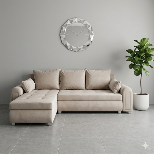 Universal Corner SofaBed with Double Storage - Champagne