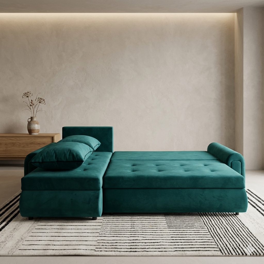 Universal Corner SofaBed with Double Storage - Emerald Green