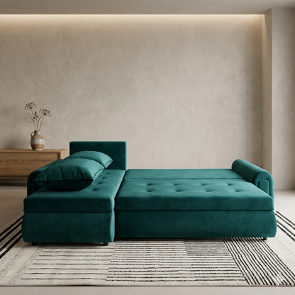 Universal Corner SofaBed with Double Storage - Emerald Green
