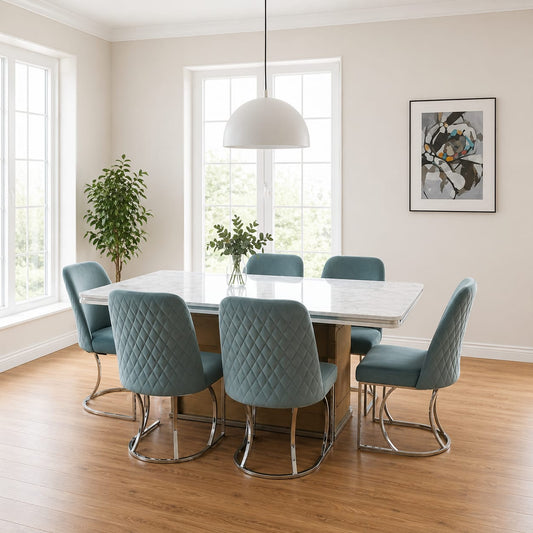 Modern Marble Effect Dining Table with 6 Chairs