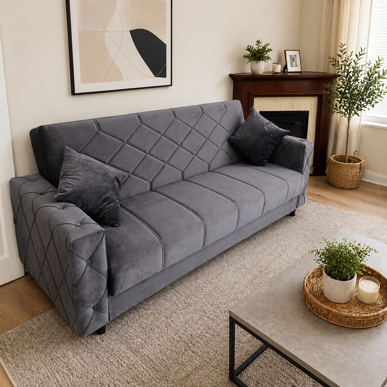Modern Grey Velvet Sofabed 3 Seater – Sleek Design with Everyday Comfort