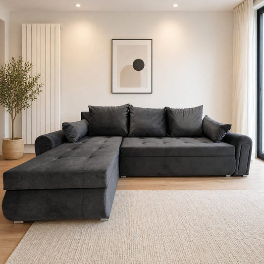 Universal Corner SofaBed with Double Storage - Black