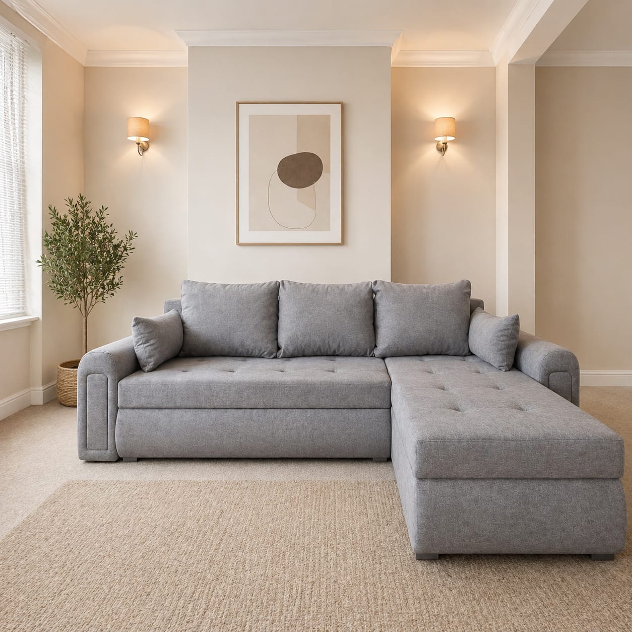 Universal Corner SofaBed with Double Storage - Light Grey