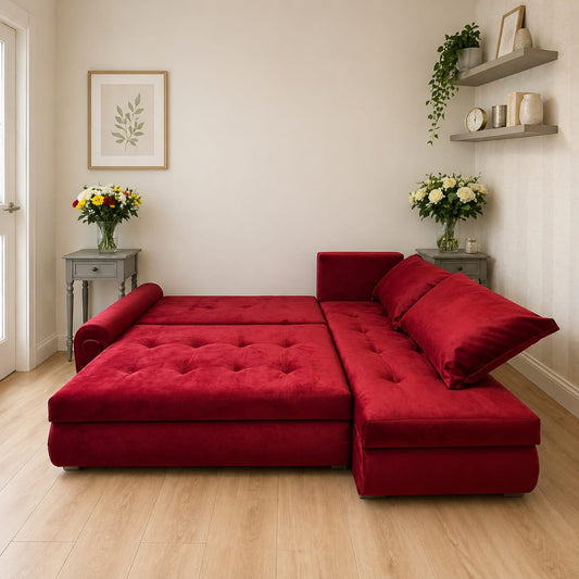 Universal Corner SofaBed with Double Storage - Ruby Red