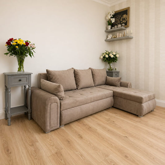 Universal Corner SofaBed with Double Storage - Warm Beige