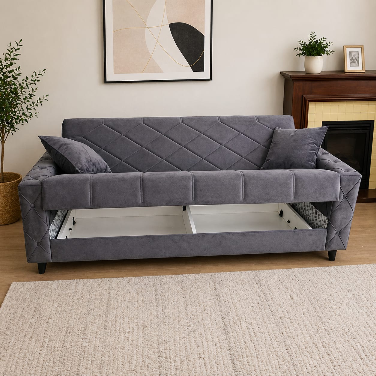 Modern Grey Velvet Sofabed 3 Seater – Sleek Design with Everyday Comfort