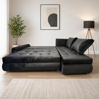 Universal Corner SofaBed with Double Storage - Black