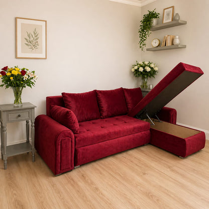 Universal Corner SofaBed with Double Storage - Ruby Red