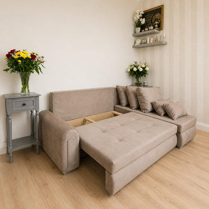 Universal Corner SofaBed with Double Storage - Warm Beige