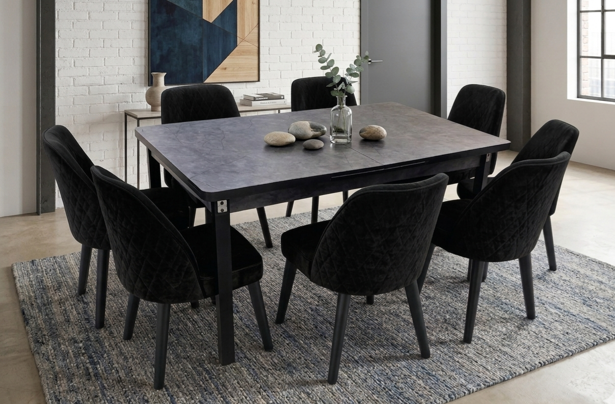 Black Wooden Extendable Dining Set