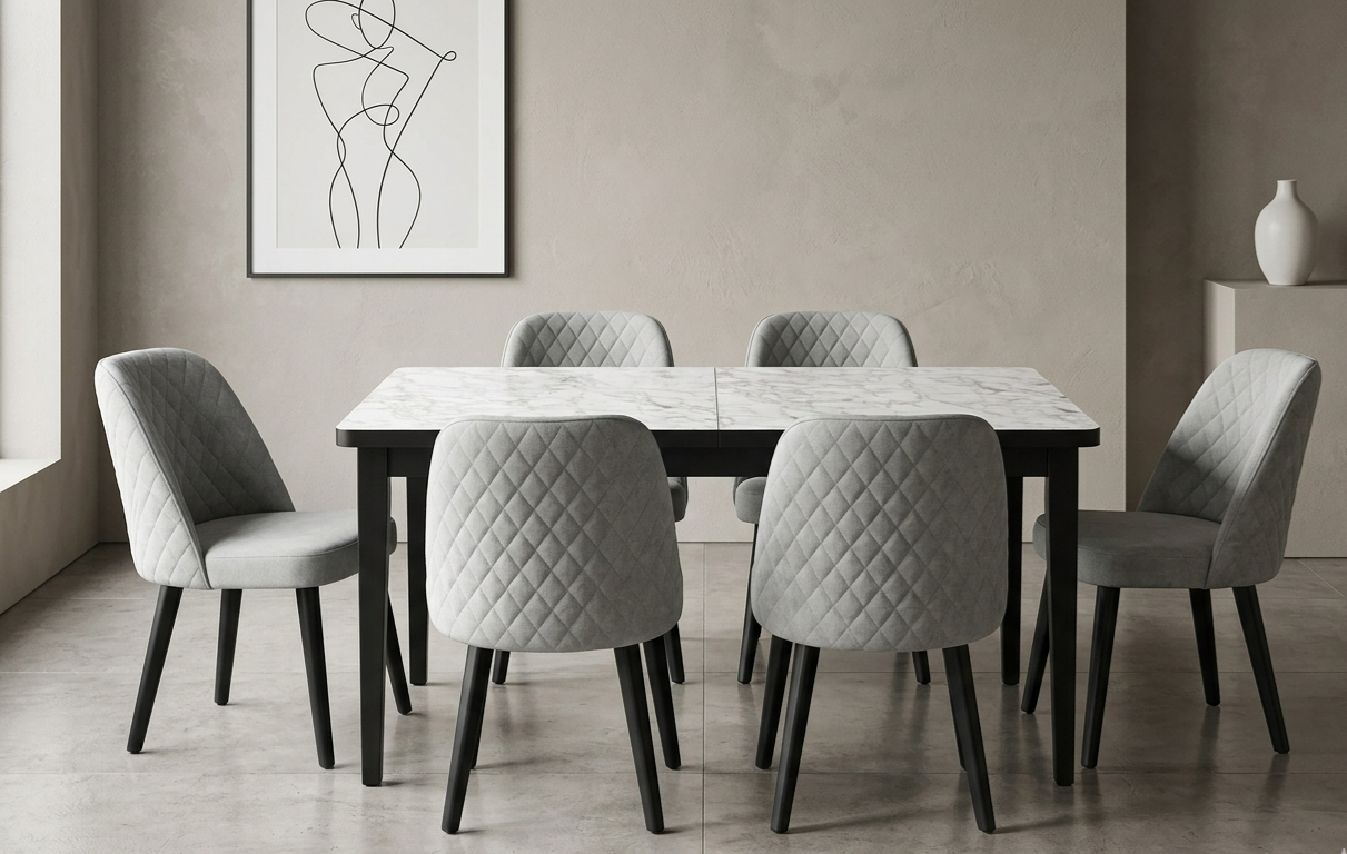 Grey Wooden Extendable Dining Set